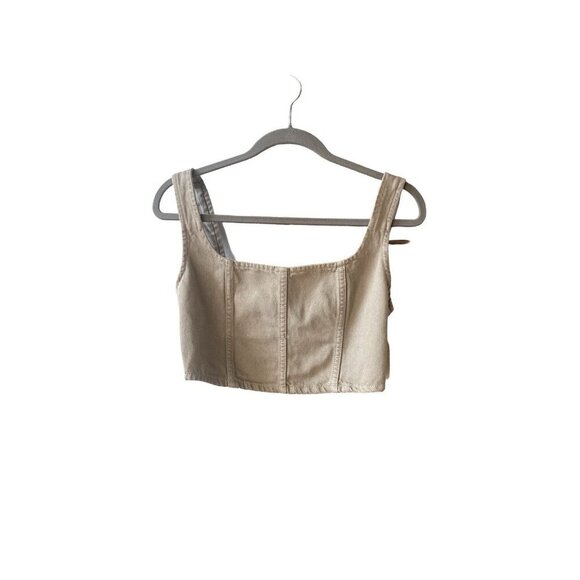 NWT Mara Hoffman Amal Beige Oatmeal Denim Cropped Top Tank Size 4 - Picture 6 of 12